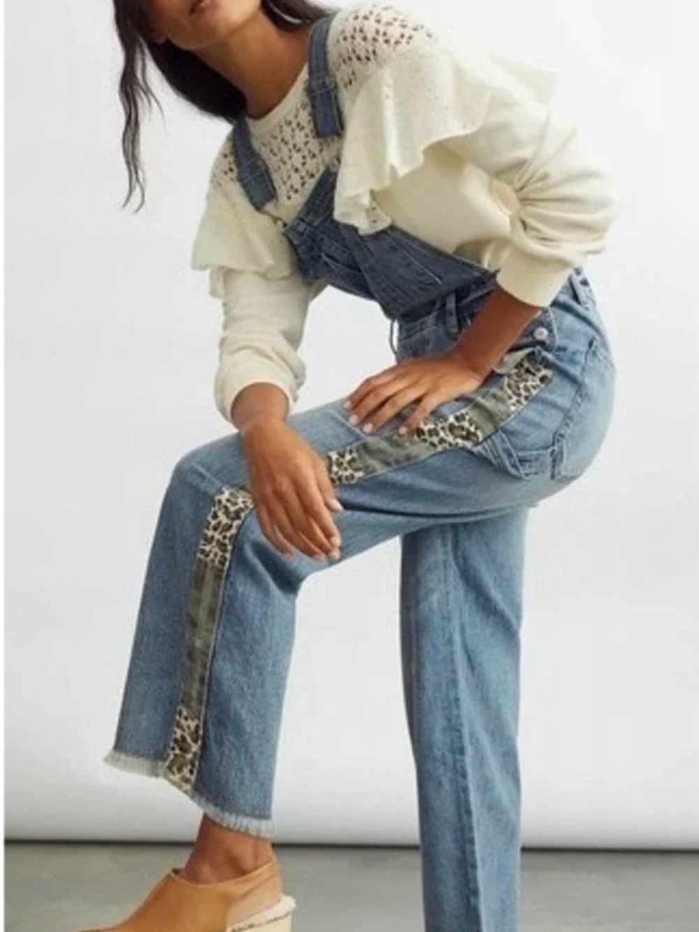 Anthropologie Pilcro - Blue Denim Overalls with Leopard / Camo Trim